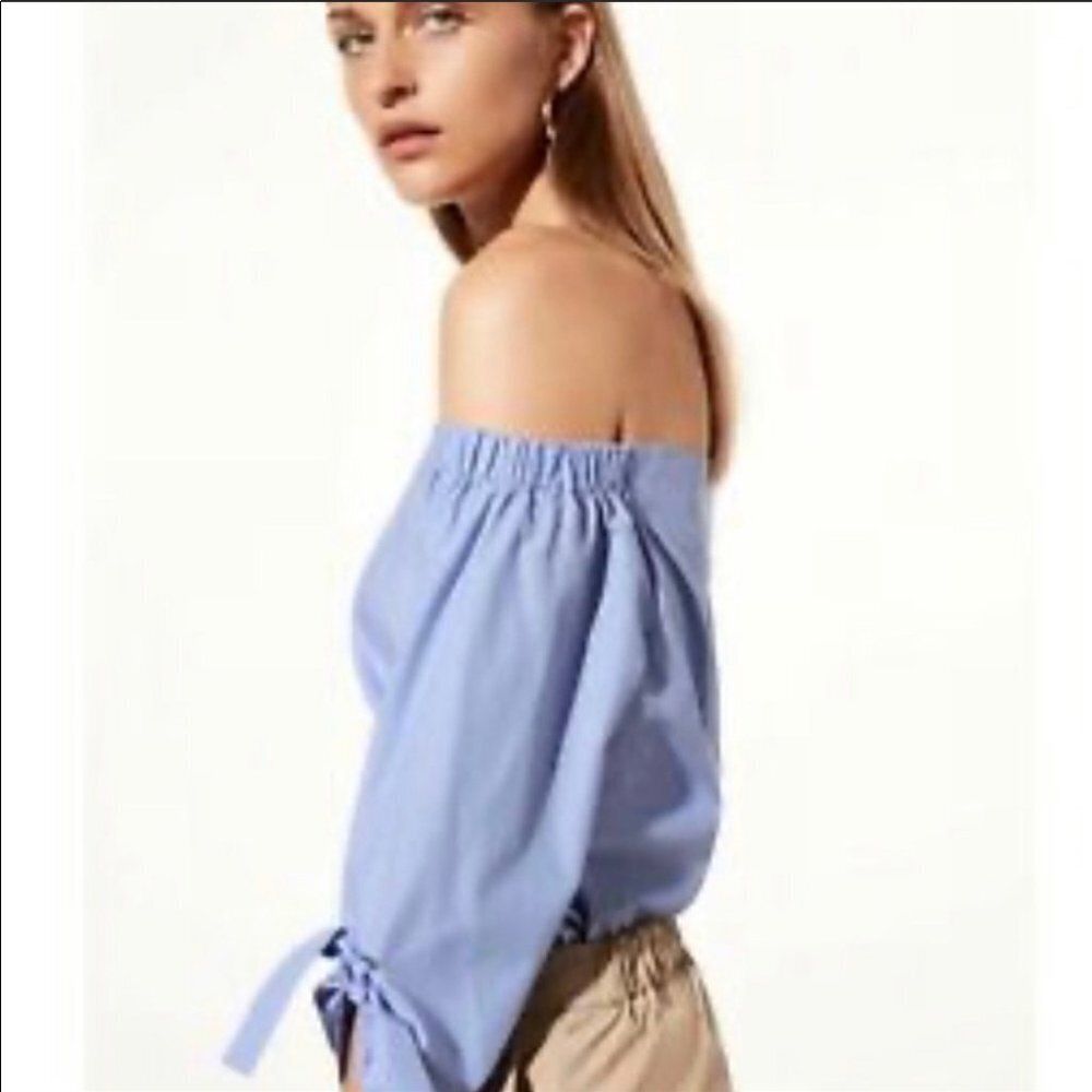 Aritzia Babaton Malik Off Shoulder Blue Blouse View 2